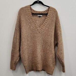 American Eagle Oversized Brown V-Neck Sweater